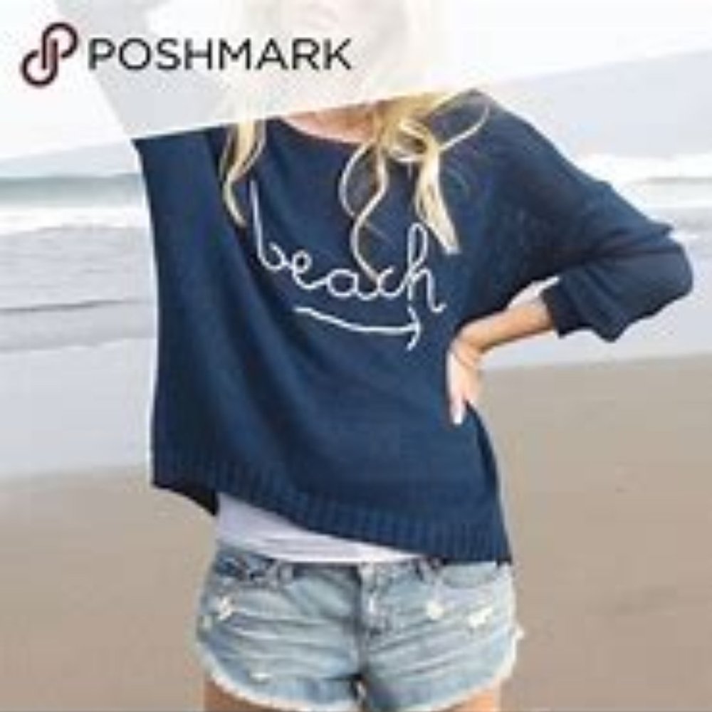 Wooden Ships  BEACH Sweater Lightweight Knit Navy White M/L
